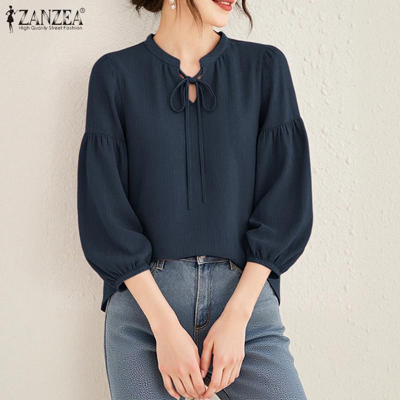 ZANZEA Damska codzienna luźna bluzka ze stójką i rękawami 3/4