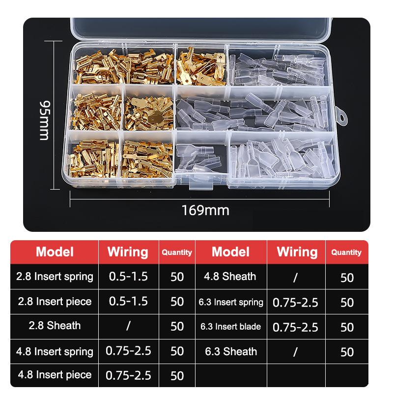 Złącza płaskie 2,8 mm 4,8 mm 6,3 mm, Złącza szybkozłączki męskie i żeńskie, Zestaw asortymentowy w pudełku z osłoną PVC