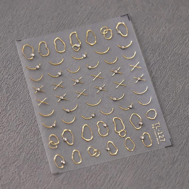 

Qiji Spot Drill Bronzing and Silver Plating Asymmetrical Line Nail Sticker Waterproof Nail Sticker Decorative Jewelry Tl127 128 TL127 (point drilling bronzing)