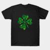 Men Black Print T-shirt Lucky Four-Leaf Clover, Green Shamrock No-Cut Transfer Paper Print Cotton Tshirt