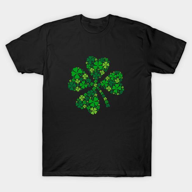 Men Black Print T-shirt Lucky Four-Leaf Clover, Green Shamrock No-Cut Transfer Paper Print Cotton Tshirt 3XL