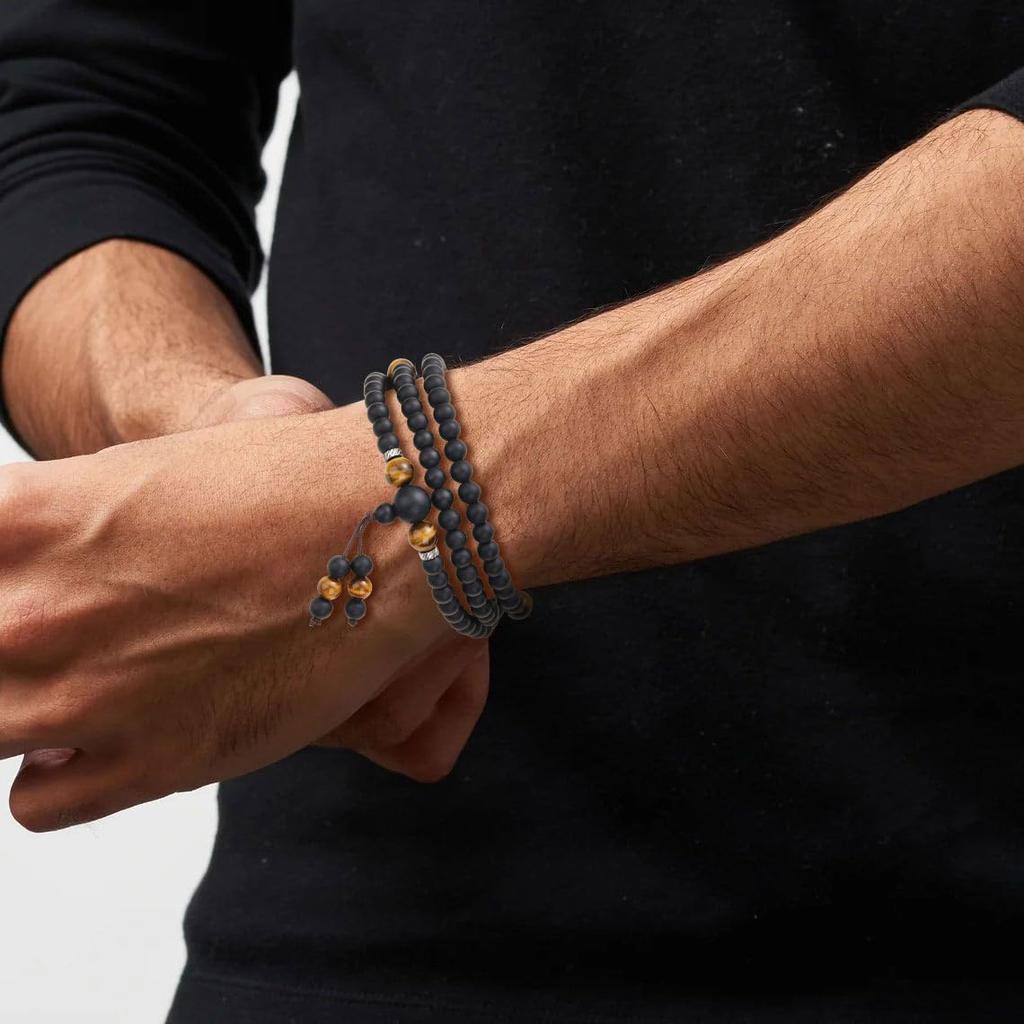 COAI Evil Eye Matte Onyx Tiger Eye Bracelet Necklace for Men and Women 108-Bead