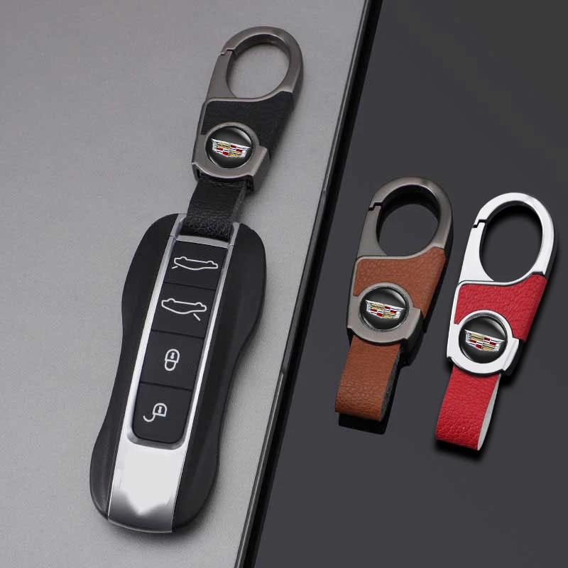 Pro Cadillac ATS BLS CT4 CT6 CTS ESCALADE EXT SLR SLS SRX STS XLR XT4 XT5 XTS Kožený přívěsek na klíče Držák na klíče s logem auta