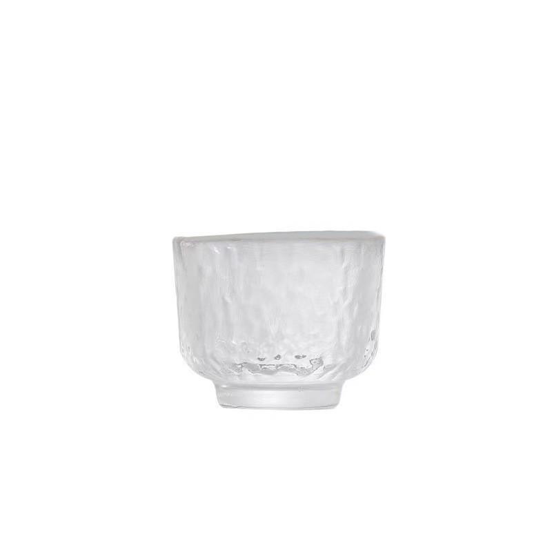 Japanese-Style Glass Wine Set: Hammered Yellow Wine Warmer Pot & Cups