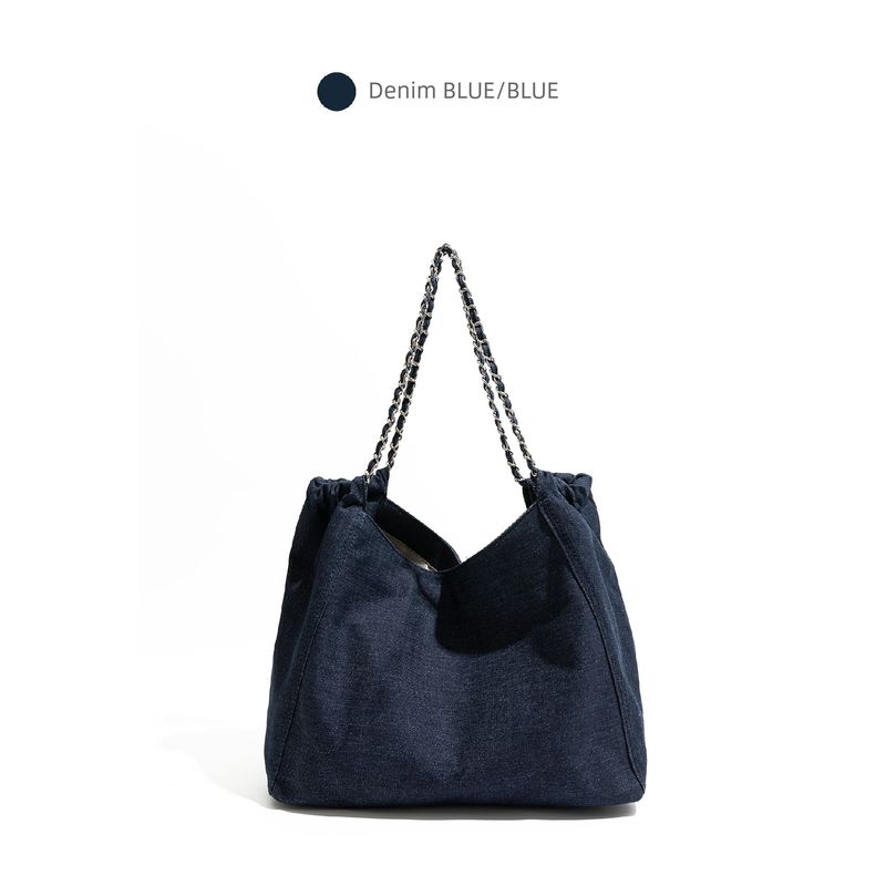 

Ckkui Korean Simple Denim Bag College Student Class Large Capacity Handbag Idle Style Shoulder Tote Bag Denim Blue
