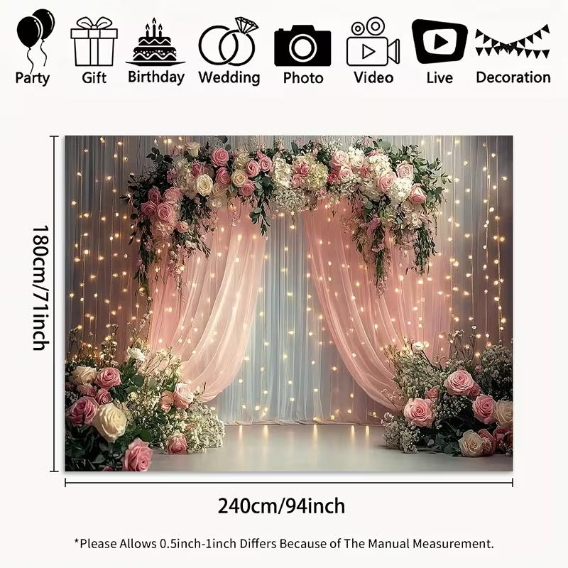

2D Floral Arch Backdrop, Pink Rose Sheer Curtain with Lights for Wedding Birthday Party 47.2x31.5inch/120*80cm