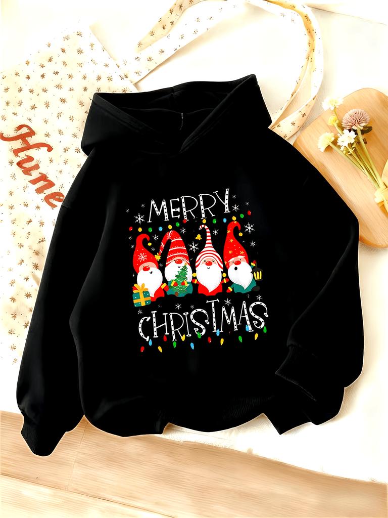 Kids' Hooded Sweatshirt, Christmas Theme SweatshirtStylish and Cute Christmas Elf Gift Tree,Autumn and Winter Printed Sweatshirt