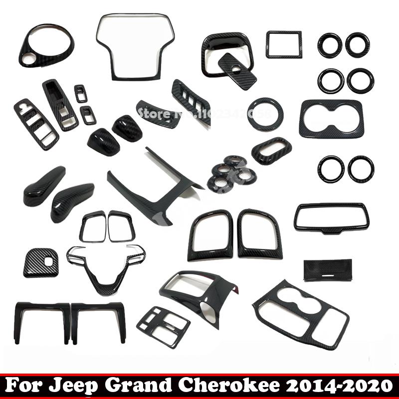 For Jeep Grand Cherokee WK2 2014- ABS carbonfiber Car door handle Window Lift Button gear box steering wheel AC vent cover