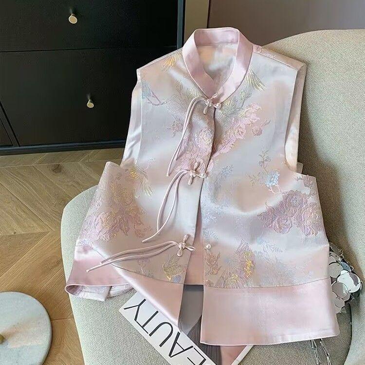 

Розовый вышитый жилет с бахромой и пряжкой, женский весенне-осенний жилет верхнего уровня, подчеркивающий темперамент 3XL (recommended 138-75kg)