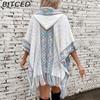 BITCED Fall/Winter Ethnic-Style Knit Hooded Fringe Cape Sweater Shawl Women's Outerwear