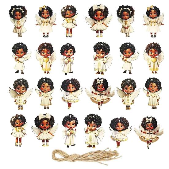 

24 шт. Деревянная подвеска-ангел для мальчиков и девочек, подвесное украшение, детская форма A