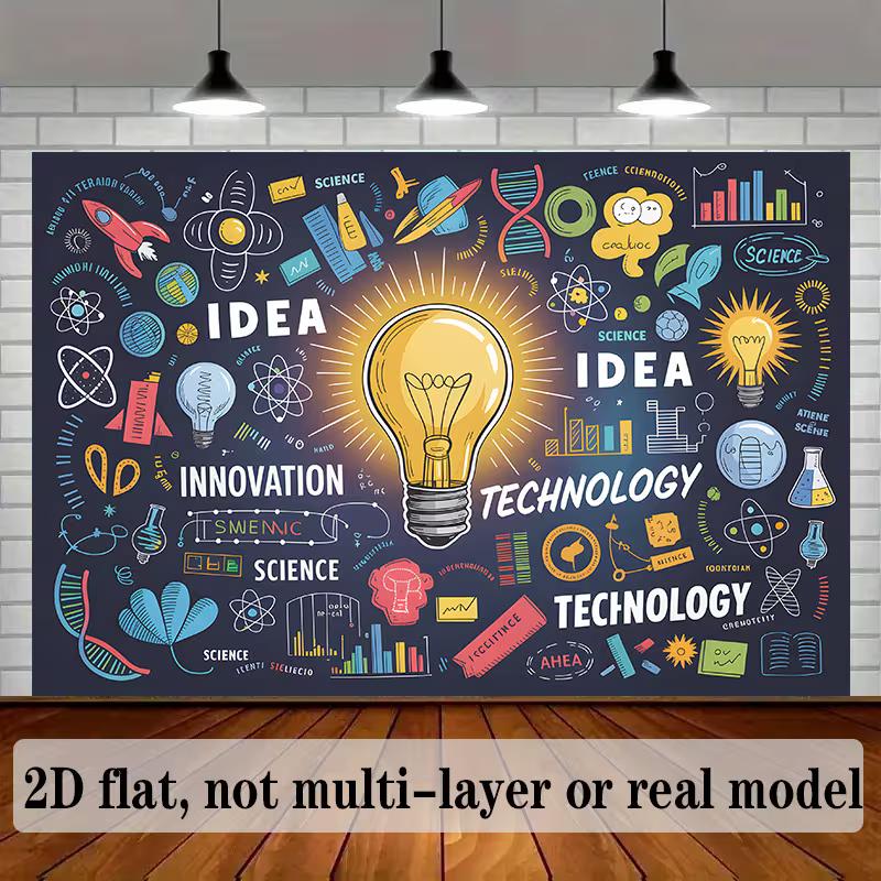 

2D Flat Science Backdrop Creative Tech Themed Party & Classroom Banner 47.2x31.5inch/120*80cm
