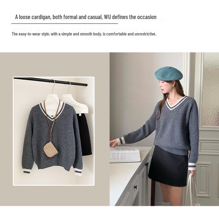 2025 Autumn/Winter Women's 100% Wool V-neck Sweater - Loose, Slimming, Versatile, Thick Knitwear