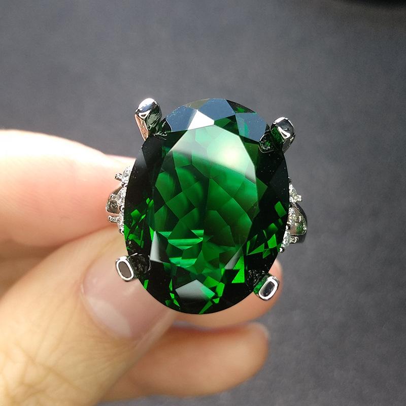 

2025 Red Green Yellow Crystal Big Oval Stone Ring Multicolor Zircon Engagement Rings for Women Vintage Silver Color Wedding Jewelry resizable