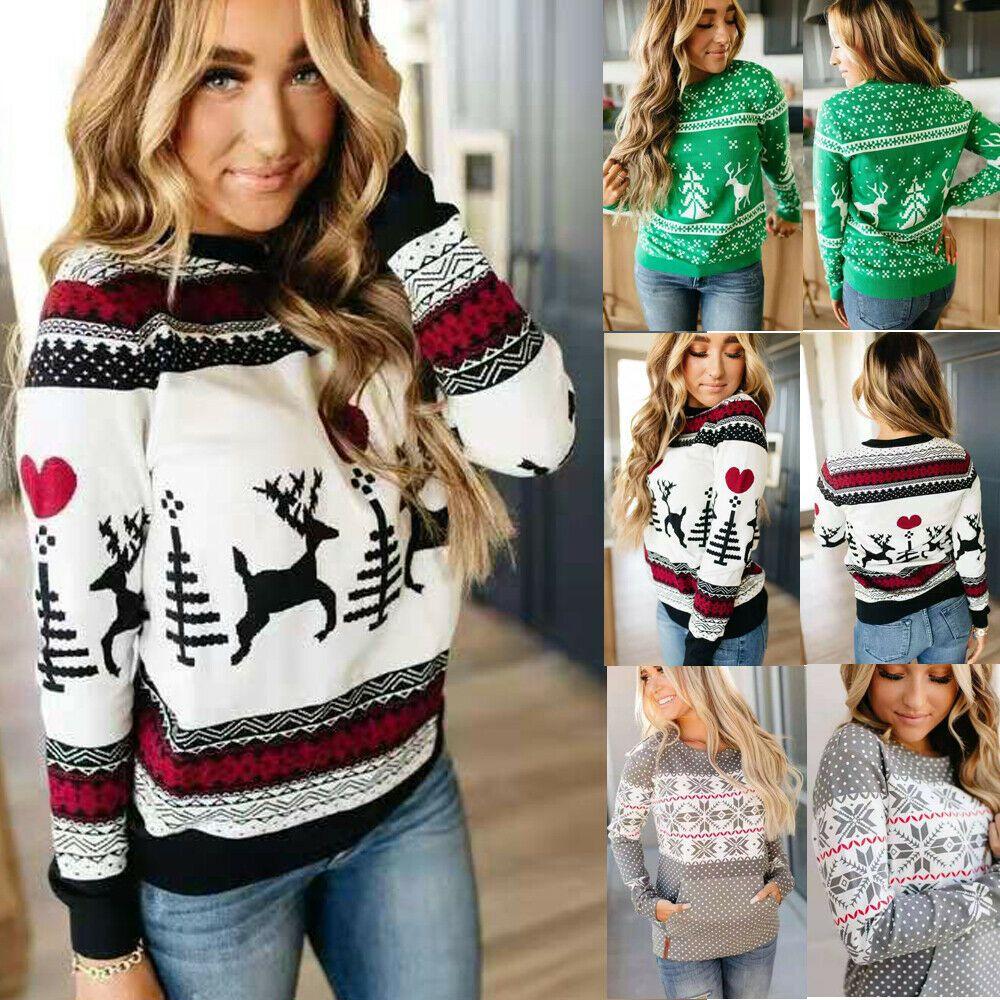 Loose Christmas Women Xmas Pullover Jumper Sweater Long Sleeve Top Sweatershirt