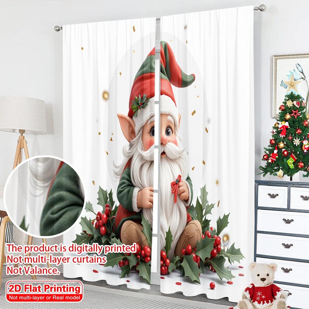 2pcs 2D Flat Printing Christmas Drapes Christmas Gnome Festive Holiday Polyester Fabric Without Electricity Festive Holiday for