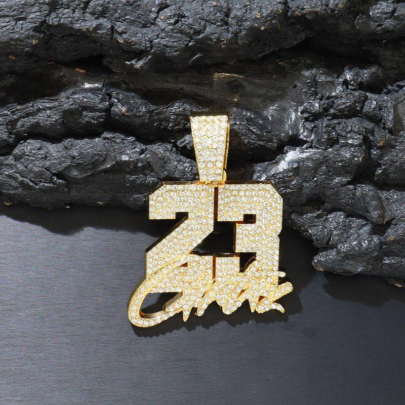 

Trendy Men s Full Diamond Digital Hook Hip Hop Pendant Necklace Diamond-Encrusted Number 23 Single Pendant (Gold)