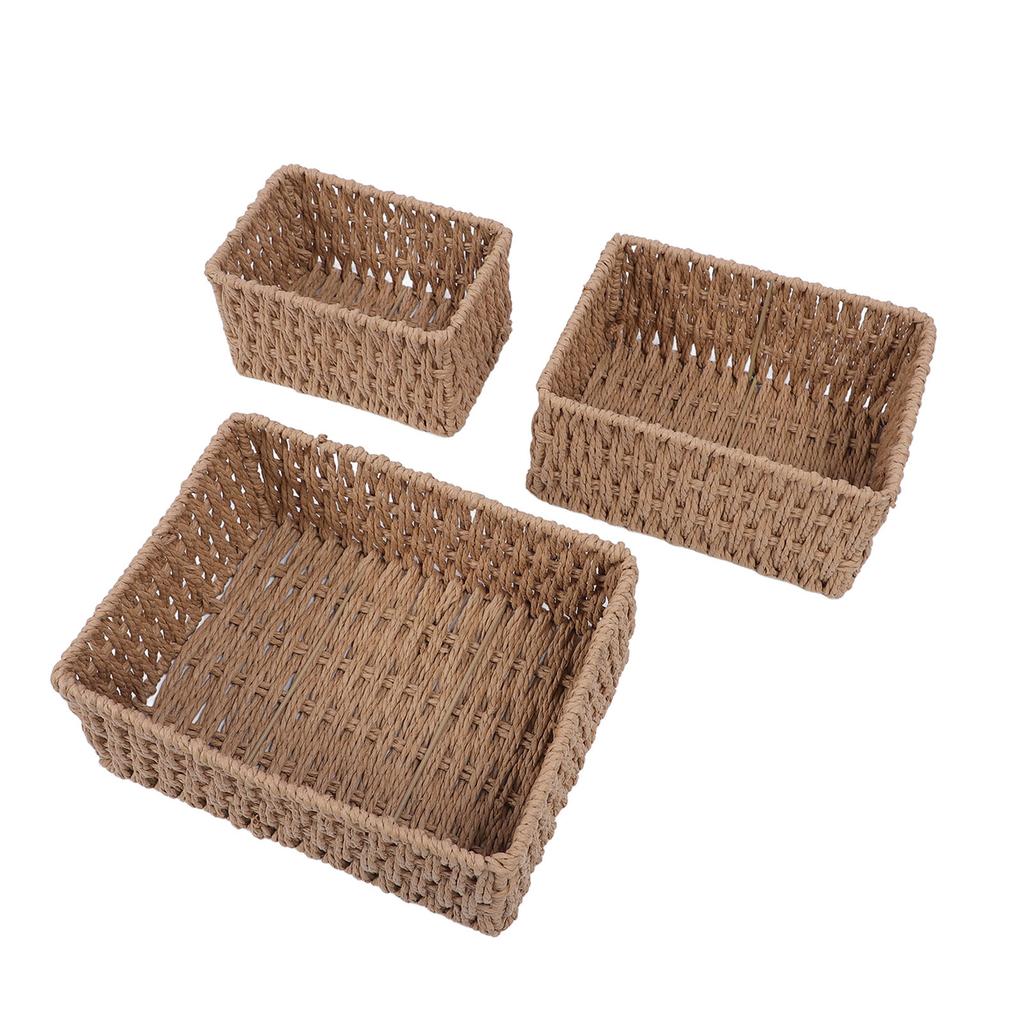 3PCS Wicker Storage Baskets for Shelves Organizing Decorative Woven Storage Baskets Set Desk Organizers