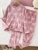 2pcs Girls Bow & Heart Print Fleece Pajama Set,Pink Winter Cute Nighties,Long Sleeve Top And Pants,Soft Comfortable Teen Girls Loungewear Pj Sets