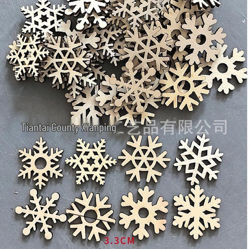 25mm Christmas Snowflake Wooden Buckle Chips DIY Craft Accessories, 50pcs/bag, In Natural Log Color