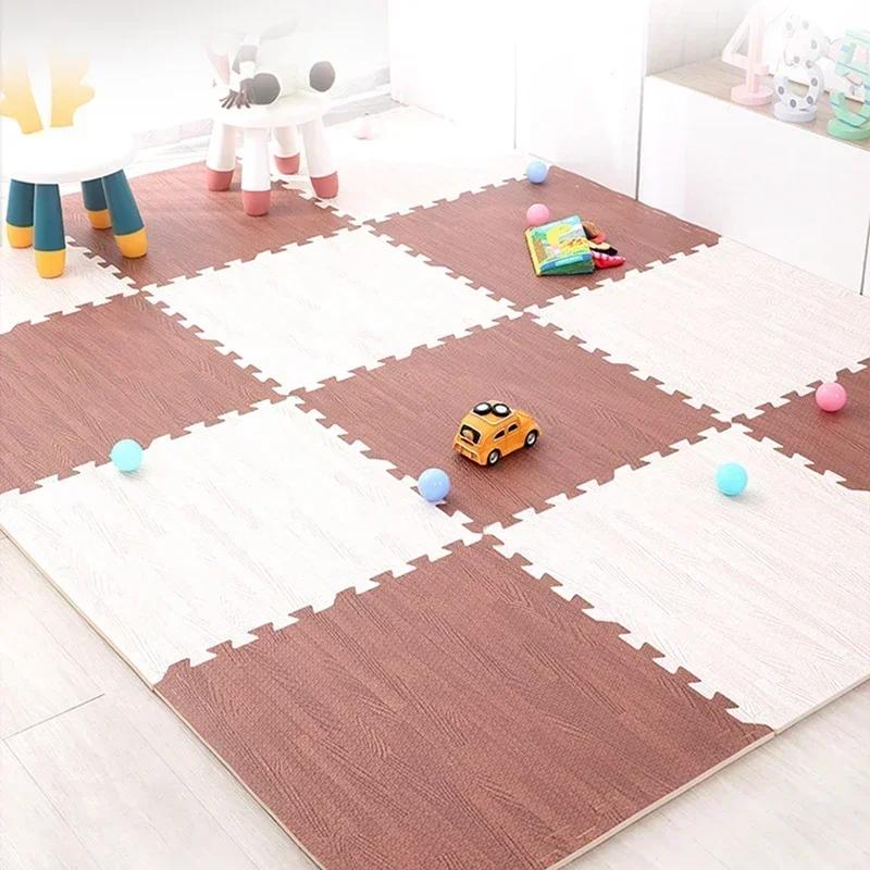 Wood Pattern Flooring Square Puzzle Living Room Rug Waterproof and Non-slip Stitching Mat Baby Sports Play Mat Decorative Carpet