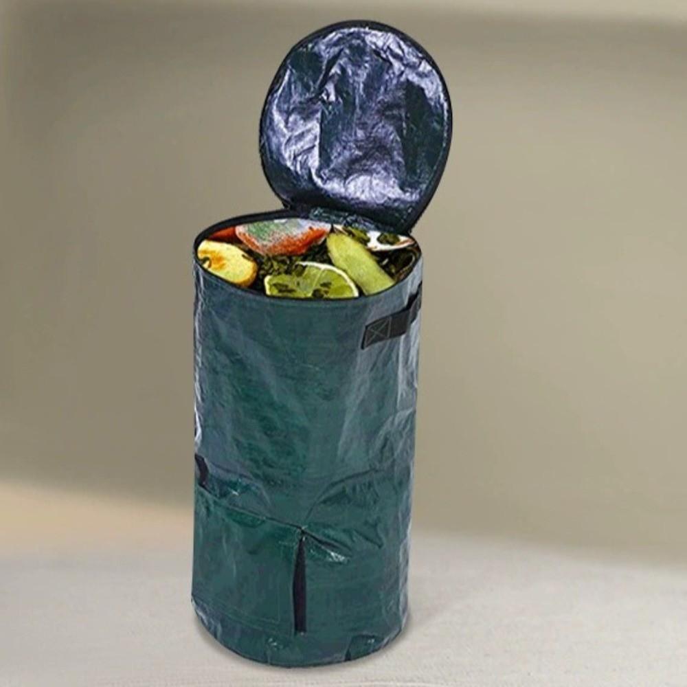 Wear Resist Compost Bin Bag Sealed Zippered Lid Yard Garbage Bag with Handles Reusable Refuse Composter Leaf Waste