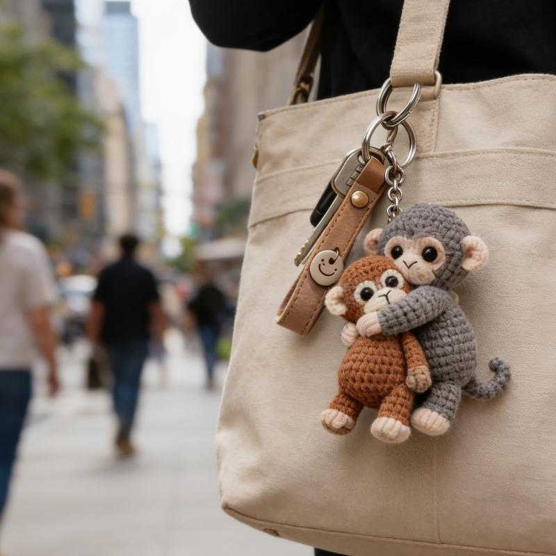 Mono de Boxeo Juguetón Llavero de Ganchillo Ideal Para Llaveros y Colgantes de Bolsos Decoración Divertida para el Hogar Diseño Hecho a Mano