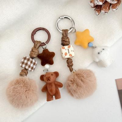 Cute Furry Ball Flocking Star Bear Dog Pendant Bag Charm Backpack Hanging Phone Accessories Bag Charm