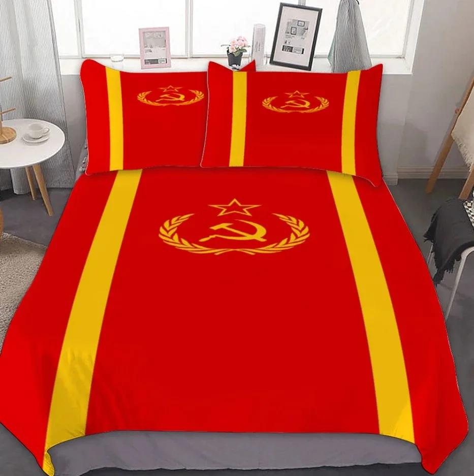 Red Soviet Socialist Republic Ussr Flag Duvet Cover Set Soviet Union Bedding Sets Russian Soviet Flag Quilt Cover Set Bedspreads