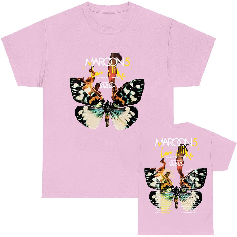 MAROON 5 Love Is Like Tour T-shirt Album Graphic Printing Tshirts Grunge Fashion Unisex Streetwear Cotton Summer Men T Shirt Top