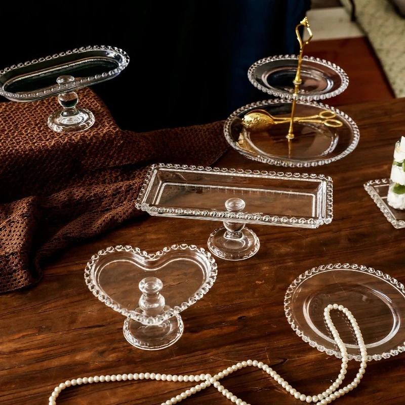 Support à gâteau en verre style nordique avec pied, Assiette à dessert élégante pour goûter, Plateau de service moderne pour snacks et fruits