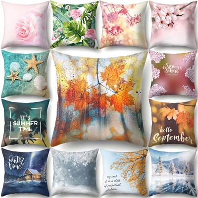 Housse de coussin de protection pour coussin de jet de feuilles de fleurs et d'océan Articles de literie