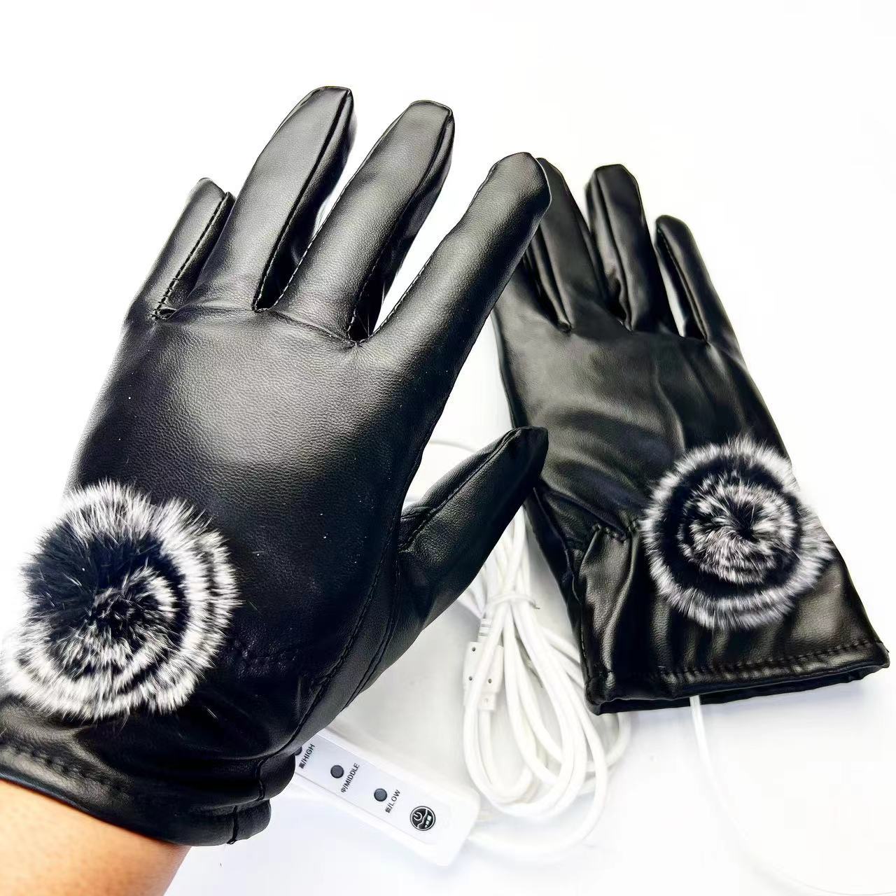 

Женские перчатки из искусственной кожи с электроподогревом для сенсорных экранов, теплые перчатки с электроподогревом и USB-разъемом на 5 пальцев average size