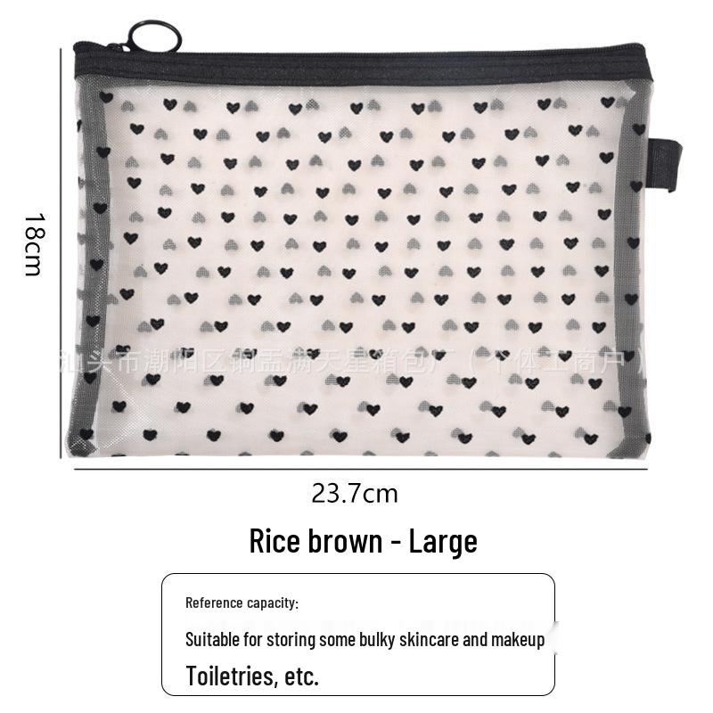 High-Value Heart Mesh Makeup Bag - Portable Lipstick & Cosmetics Storage