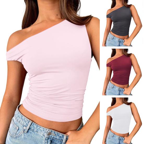 Dámské tílko s šikmým límcem svetr bez rukávů Jednobarevné košilka slim Fit s asymetrickým výstřihem