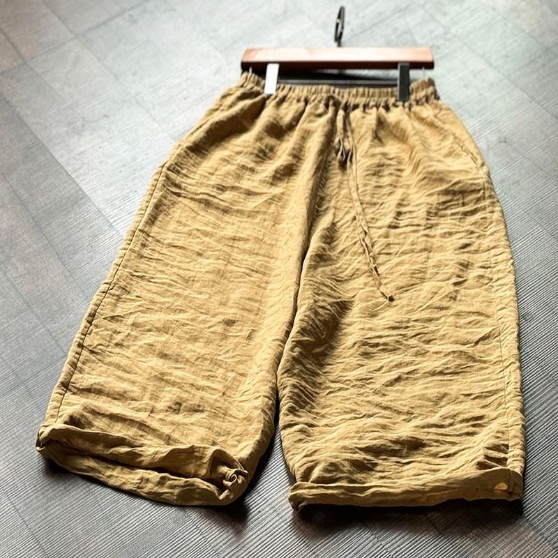 Johnature Women Solid Color Wide Leg Pants Elastic Waist Pockets Autumn Loose Trousers Women Pants