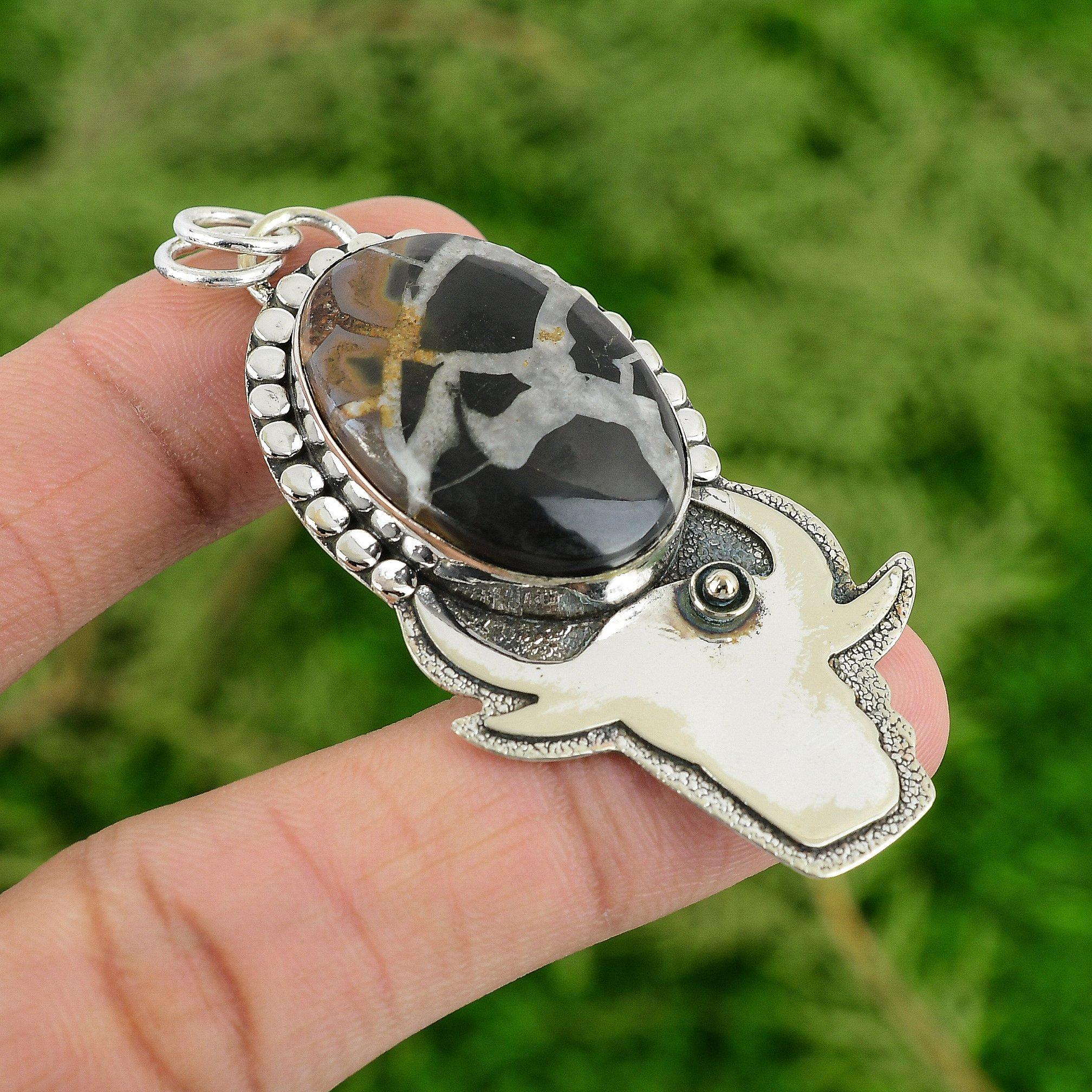 

Daughters Day Sale Moroccan Mud Crack Fossil Stone 925 Silver Mother New Pendant