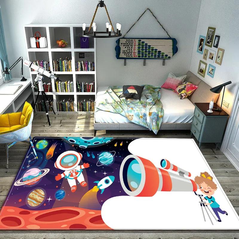 Cartoon Space Children Carpet Bedroom Bedside Universe Planet Mat for Kids Play Game Mat Baby Rugs Boy Non-slip Cute Room Decor