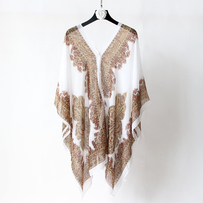 1x Vintage Women Floral Loose Shawl Kimono Cardigan Boho Chiffon