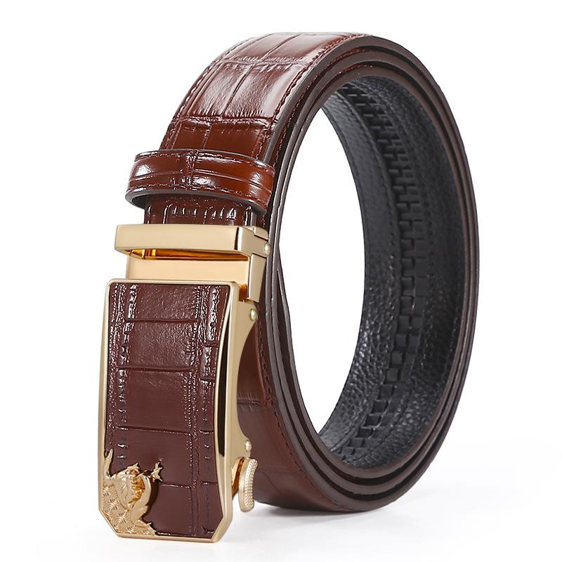 Crocodile Men'S Belt Business Automatic Buckle Belt Light Simple High-End Pure Cowhide Belt