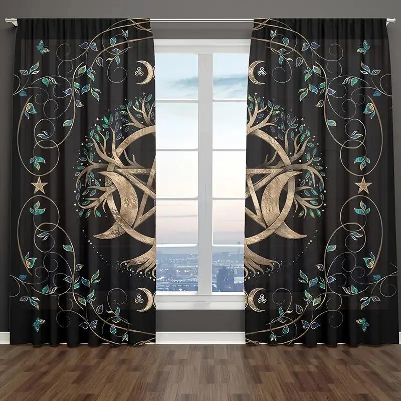 Life Tree Vine Pattern Printed Tarot Card Curtains Window Decoration Home Room Curtain Made Of Polyester