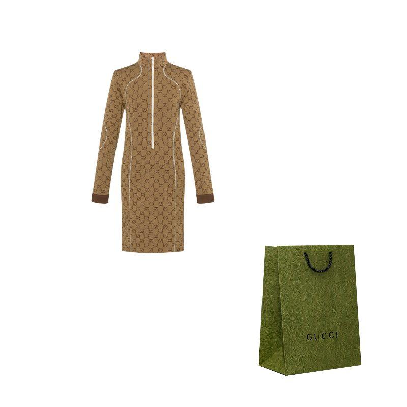 GUCCI Gg Jersey Jacquard Dress 'Beige/Ebony' 715525-XJETY-9742