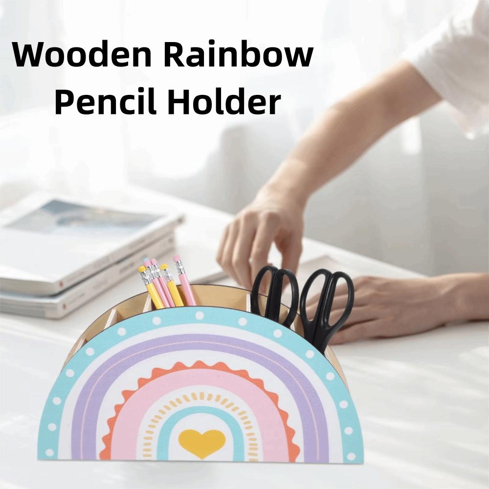 Wooden Rainbow Pencil Holder 5 Slots Decorative Pen Holder  Graduation Season