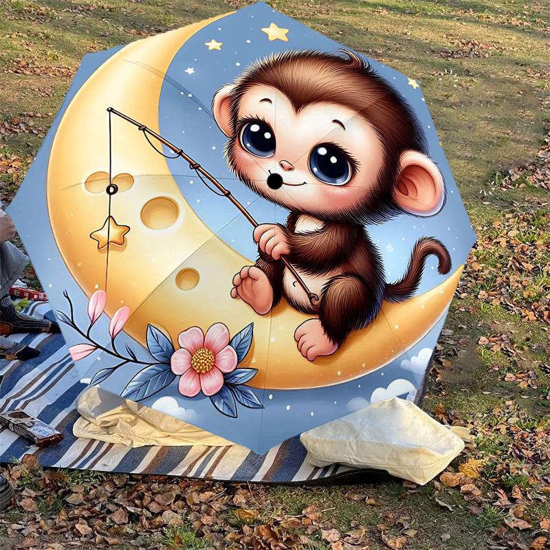1PC Monkey Star Umbrella-8-Rib Reinforced Portable Folding Travel Suitable for All Seasons Outdoor Daily Use Is an Ideal Choice -F378