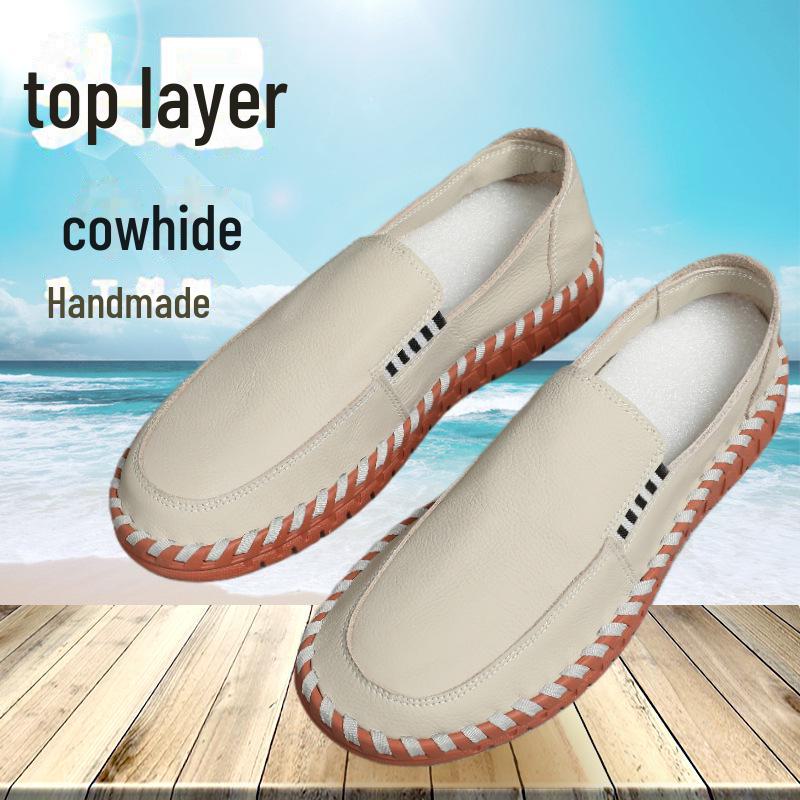 Mocasini alb din piele de vară pentru bărbați – pantofi casual respirabili, cu talpă moale, versatilă