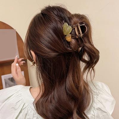 Pinza per Capelli Trasparente Texture Gelatinosa Design a Doppio Cuore Taglia Media Fermaglio per Capelli Presa Stabile Pinza per Capelli Parte Posteriore della Testa Accessori per Capelli