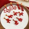 Silver Needle Dripping Oil Pony Lucky Character Pendant Earrings New Chinese Style Retro Earrings Light Luxury Niche Natal Year Earrings