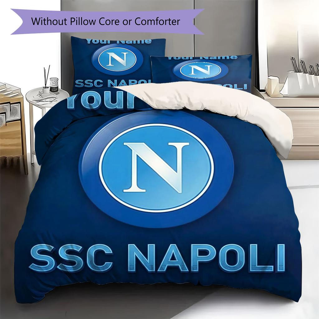 SSC Napoli Custom Name Pattern Bedding,Quilt Set Quilt Cover Pillowcase Home Birthday Gift(1 * duvet cover + 2 * pillowcase, without core)