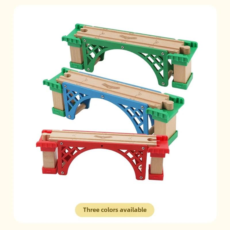 Children's Toy Gift Wooden Colored Pier Double Bridge Track Accessories Compatible with Electric Trains and Wooden Track S P095