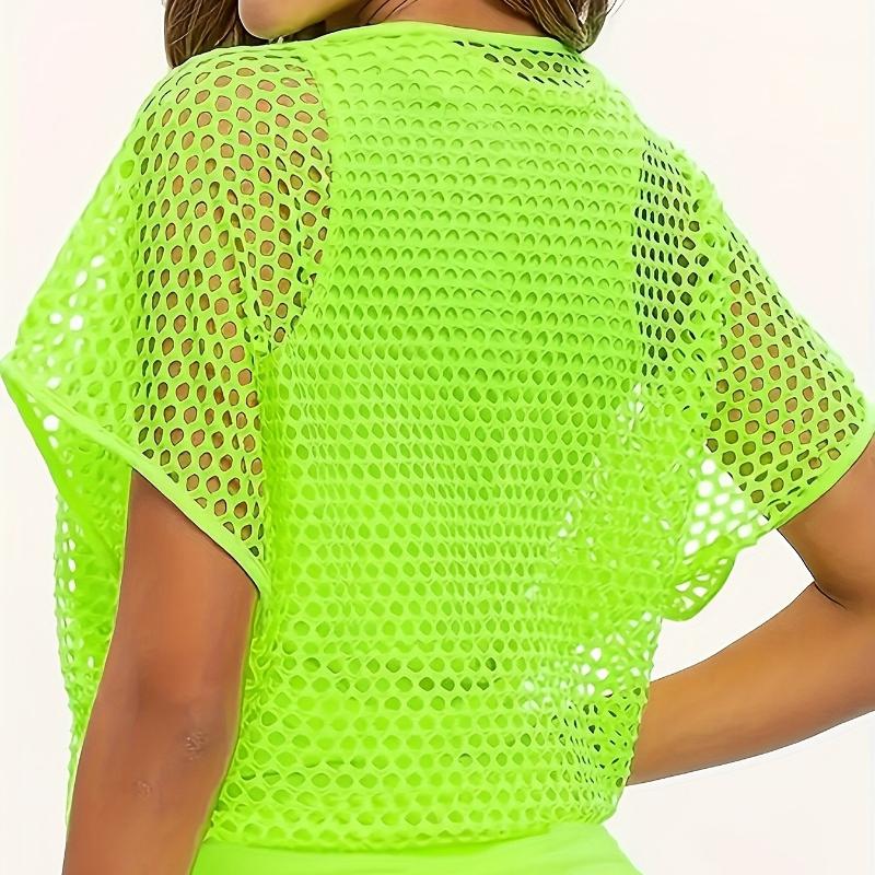 Women's Casual Vintage Fishnet T-Shirt and Tank Top Set with Cut-Out Design